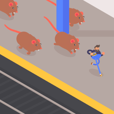 Cartoon of a frazzled office worker stuck in the daily rat race